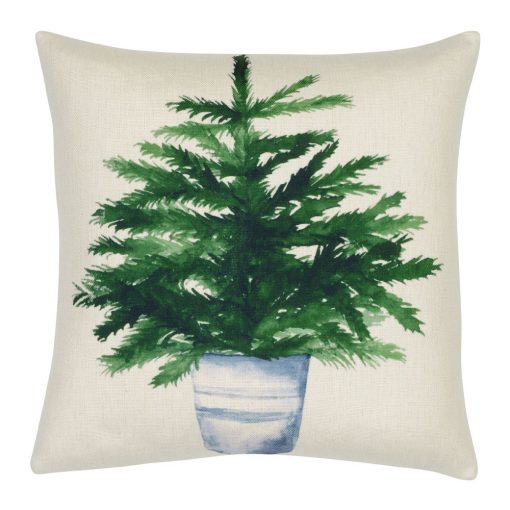 Photo of linen cushion cover with green fern plant