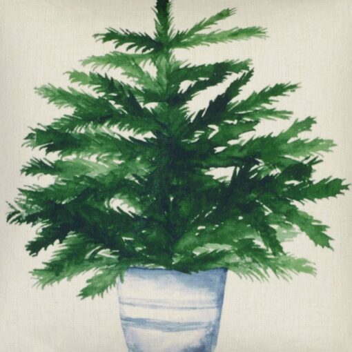 Close up photo of minimalist cushion cover with green plant in a pot