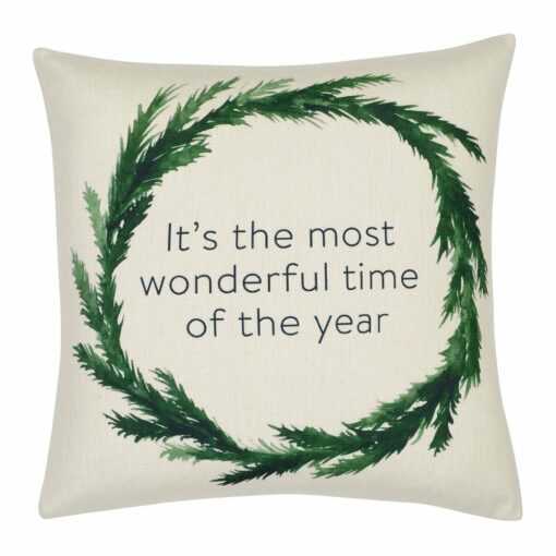 Square cushion cover with green Christmas wreath print