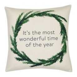 Cotton linen blend cushion with green Christmas wreath