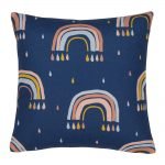Photo of blue kids cushion cover with pink rainbows