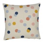 Image of white cushion cover with colourful pastel polka dots