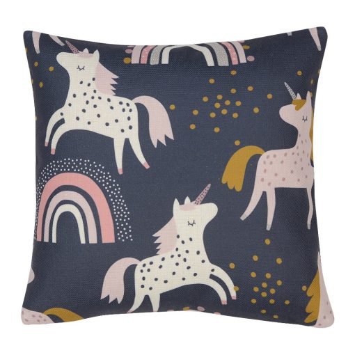 Photo of cute kids cushion cover with unicorns and rainbows
