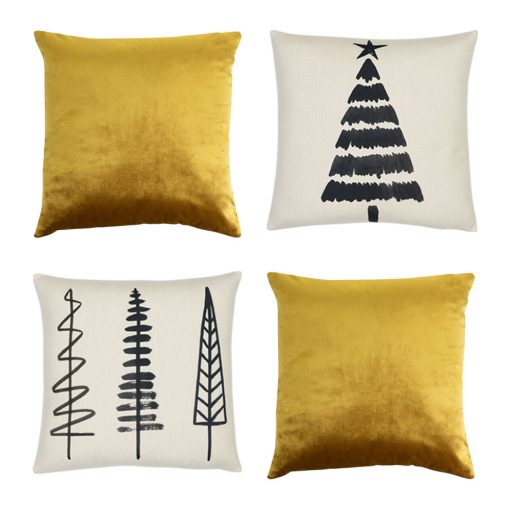Gold and white 4-piece Christmas cushion set