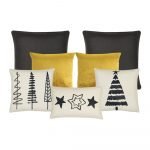 Black and gold Christmas-themed cushion set in velvet and cotton linen blend fabric
