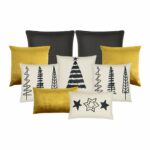 9-piece Christmas cushion set in black, white and gold colours