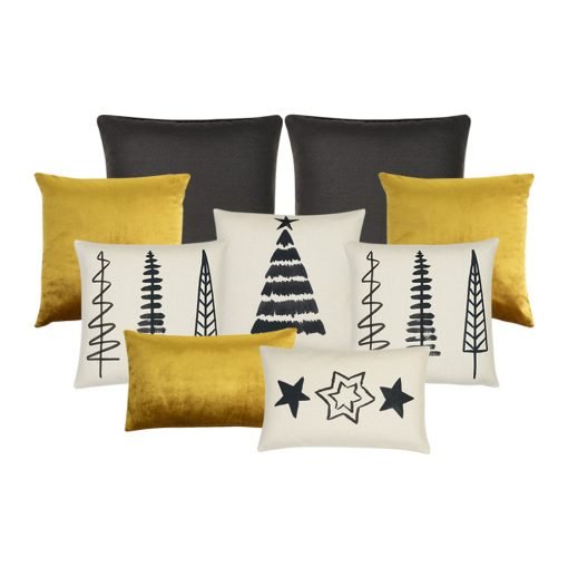 9-piece Christmas cushion set in black, white and gold colours