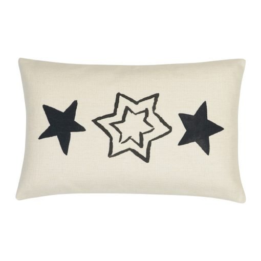 Photo of black and white, minimalist Christmas cushion cover with stars