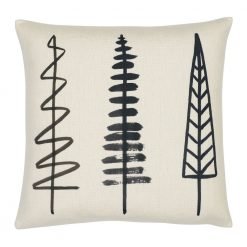 Photo of cotton linen cushion with black, minimalist trees