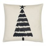 Photo of minimalist white cushion with black Christmas tree