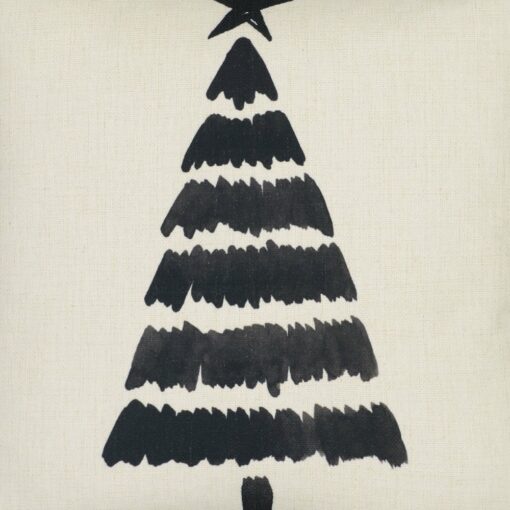 Close up of cotton linen blend cushion cover with minimalist Christmas tree