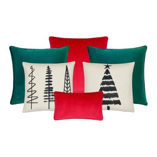 Image of 6 cushion cover set with Christmas red and green colours