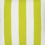A close up view of a bold lime green striped pattern features on a large outdoor cushion that is also UV resistant and waterproof.