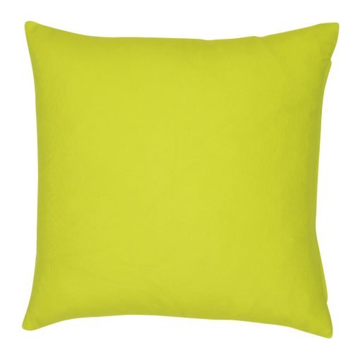 A lime green outdoor cushion cover is pictured with a waterproof design and solid colouring on both sides.