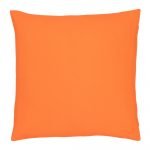 A orange outdoor cushion cover is pictured with a waterproof design and solid colouring on both sides.