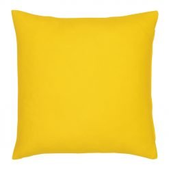 A yellow outdoor cushion cover is pictured with a waterproof design and solid colouring on both sides.