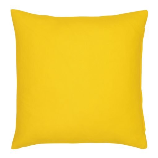 A yellow outdoor cushion cover is pictured with a waterproof design and solid colouring on both sides.