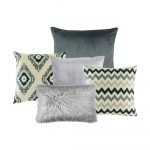 Photo of a set of five cushion covers in grey colours and patterns