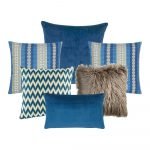 Photo of cushion covers in brown and blue colours in a set of six