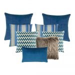 Photo of a set of eight cushion covers in brown and blue colours