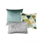 Photo of a three set of cushion covers in grey and green colours.