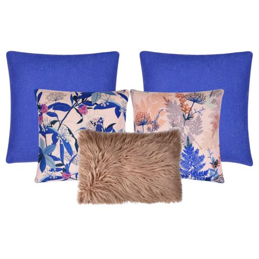 Image of square and rectangular cushion covers in blue and pink colours
