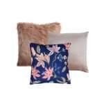 Photo of 3 pink and blue cushion covers in floral and faux fur design