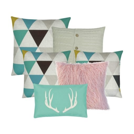 Pastel colour cushion collection with teal and pink fur