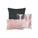 Photo of 3 pink and grey cushion covers in block and arrow motif
