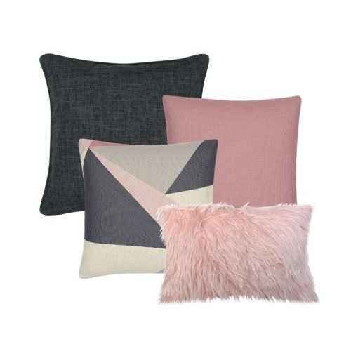 Photo of grey and pink cushion covers in abstract and block design