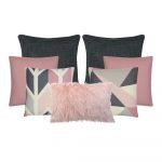 Photo of cushion cover collection in pink and grey colours in a set of 7