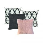 A photo of four square cushion covers in grey and pink colours