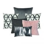 Image of six cushions in monotone colours with abstract prints