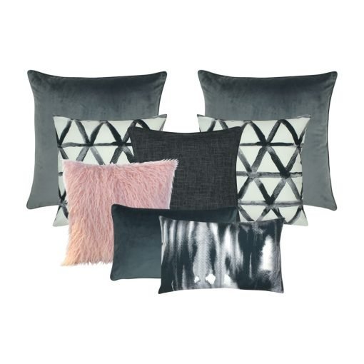 A set of eight cushion covers in grey, white and pink colours