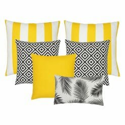 A set of 7 outdoor cushion covers in black and yellow colours