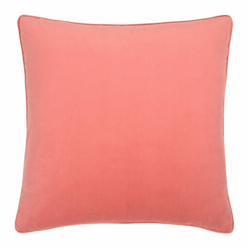 Large square coral orange velvet cushion