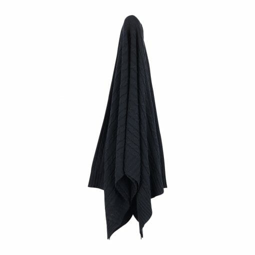 An image of a knitted throw blanket in black colour