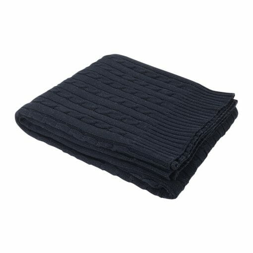 An image of a black knitted throw blanket
