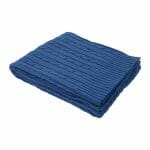 An image of a knitted royal blue throw blanket