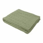 An image of a sage green knitted throw blanket