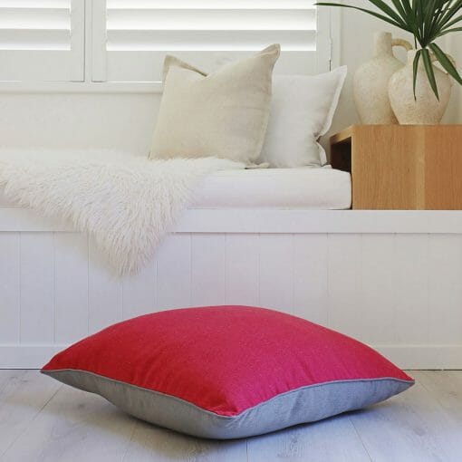 Two-toned floor cushion cover in red and grey colour