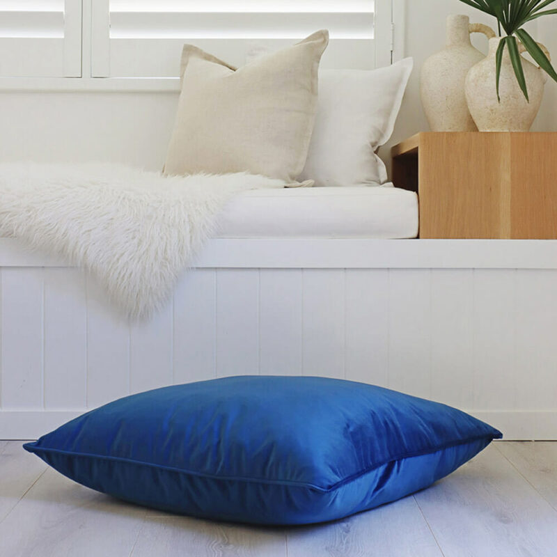 Blue Velvet Floor Cushion Cover - 70cm x 70cm - SC431-70 Blue-coloured velvet floor cushion cover