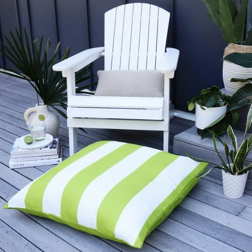 Striped waterproof outdoor floor cushion cover in white and green color