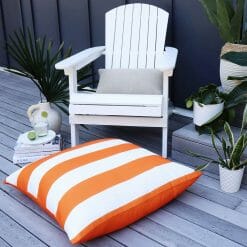 Striped waterproof outdoor floor cushion cover in white and orange colour