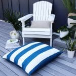 Striped waterproof outdoor floor cushion cover in white and teal colour