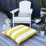 Striped waterproof outdoor floor cushion cover in white and yellow colour