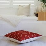 Red and white cotton linen blend floor cushion cover with a zigzag pattern