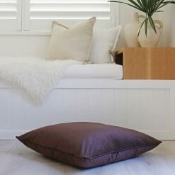 Velvet floor cushion cover in chocolate brown colour