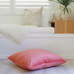 Velvet floor cushion cover in coral red colour