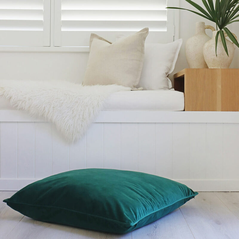 Emerald Green Velvet Floor Cushion Cover – 70cm x 70cm - SC499-70 Green-coloured velvet floor cushion cover